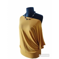 Bluzka kimonowa z dekoltem w łódkę - kolor złotawy musztardowy